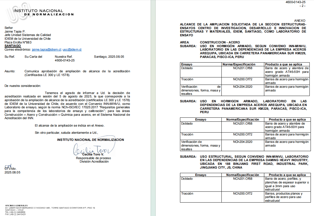 Daming Heavy Industry Secures NCh203 Accreditations