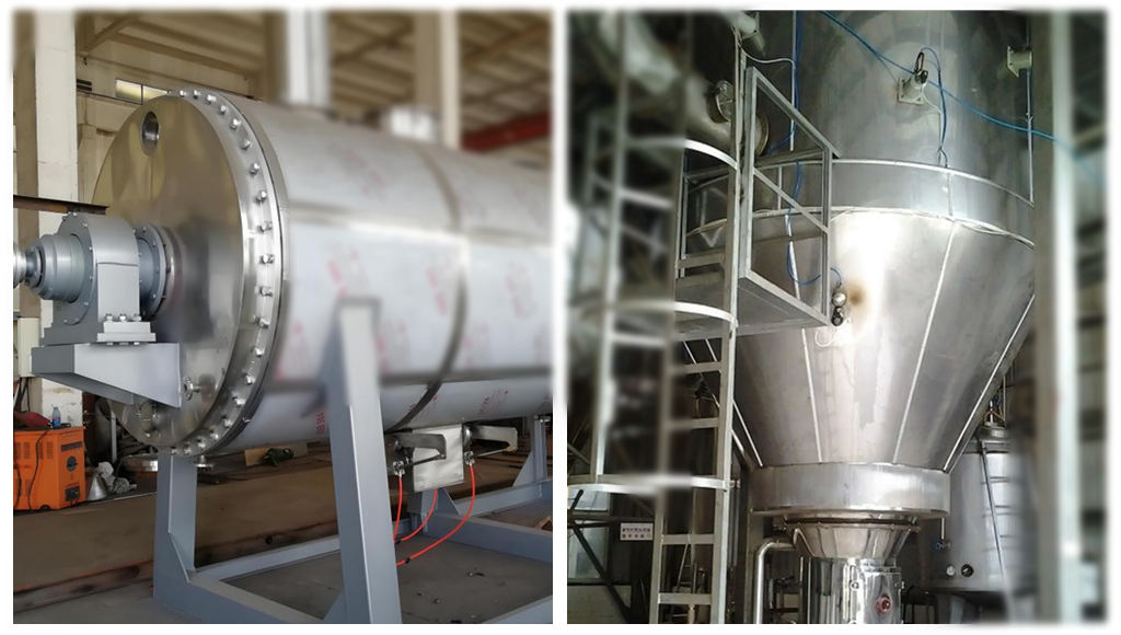 Horizontal stainless steel cylinder and conical hopper assembly 1