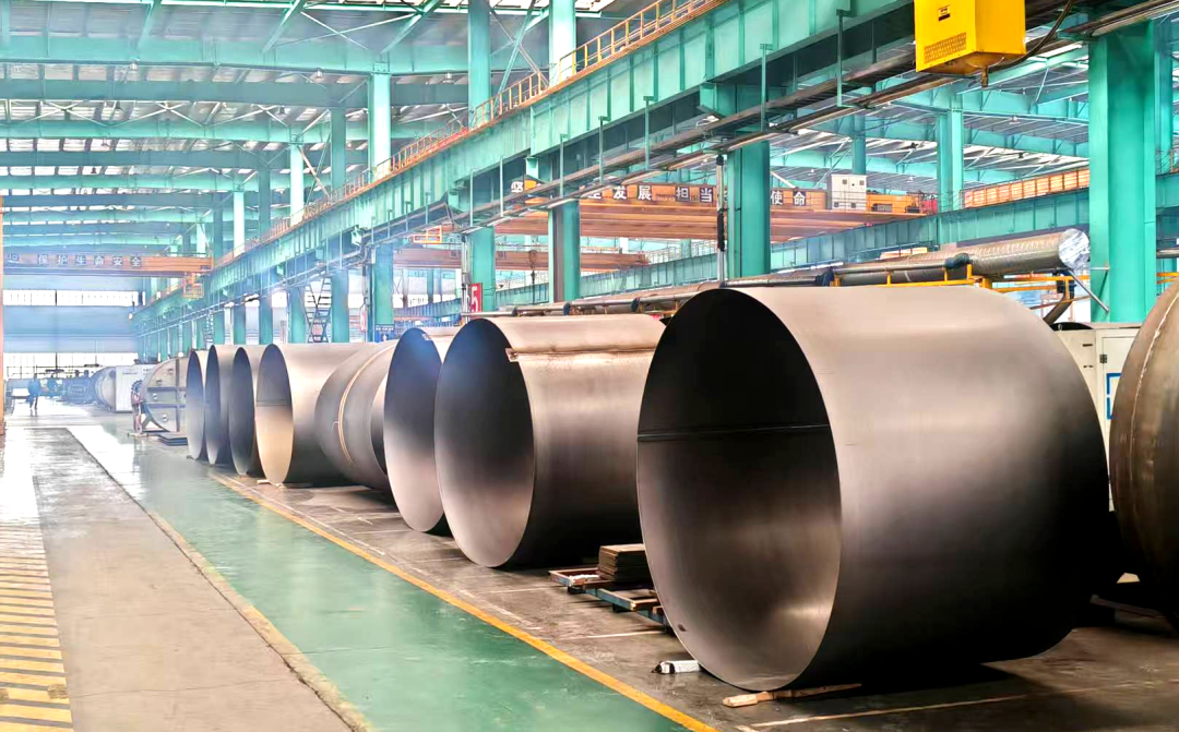 Large diameter tank shells in fabrication at workshop Large diameter tank shells in fabrication at workshop