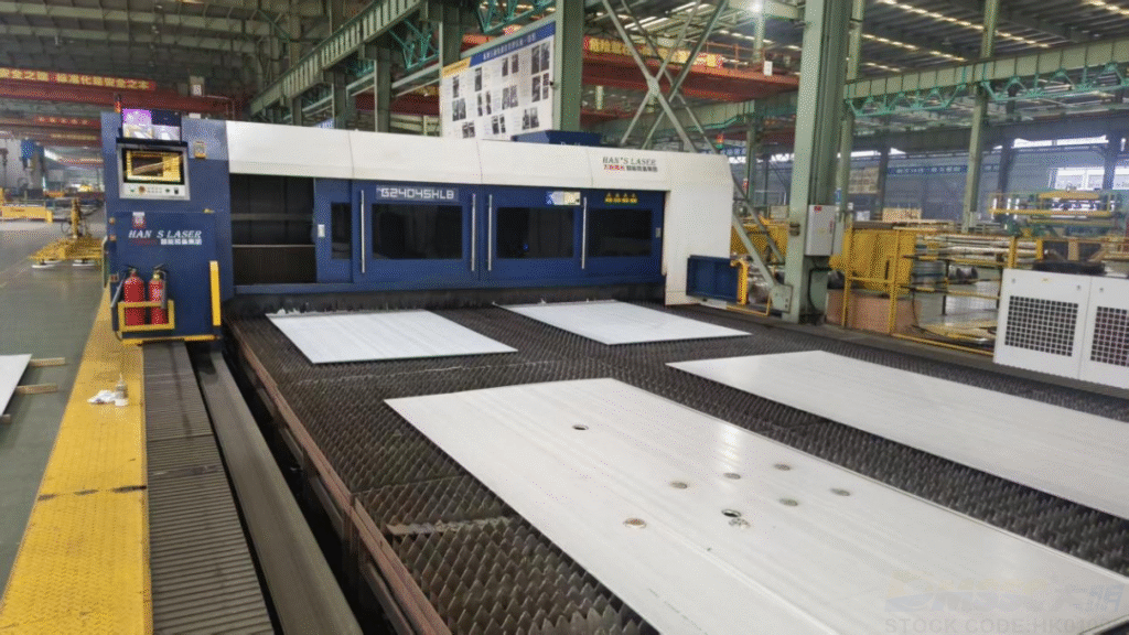 Laser cutting of stainless steel thick plates in progress Laser cutting of stainless steel thick plates in progress