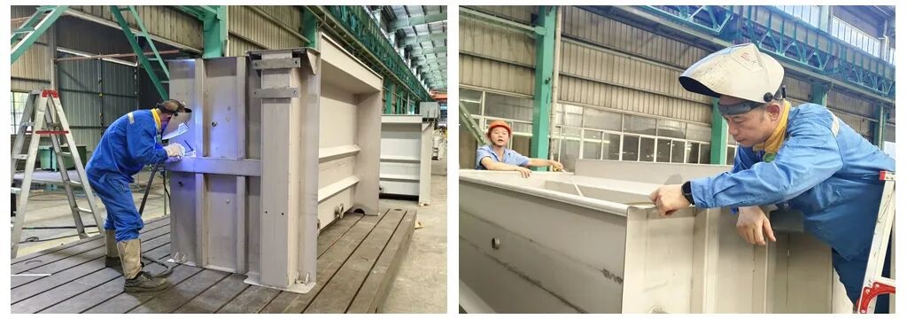 Final welding and quality checks on washing machine components Final welding and quality checks on washing machine components