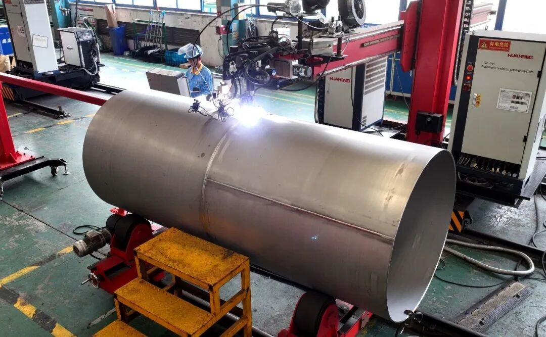 TA10 titanium barrel undergoing precision welding